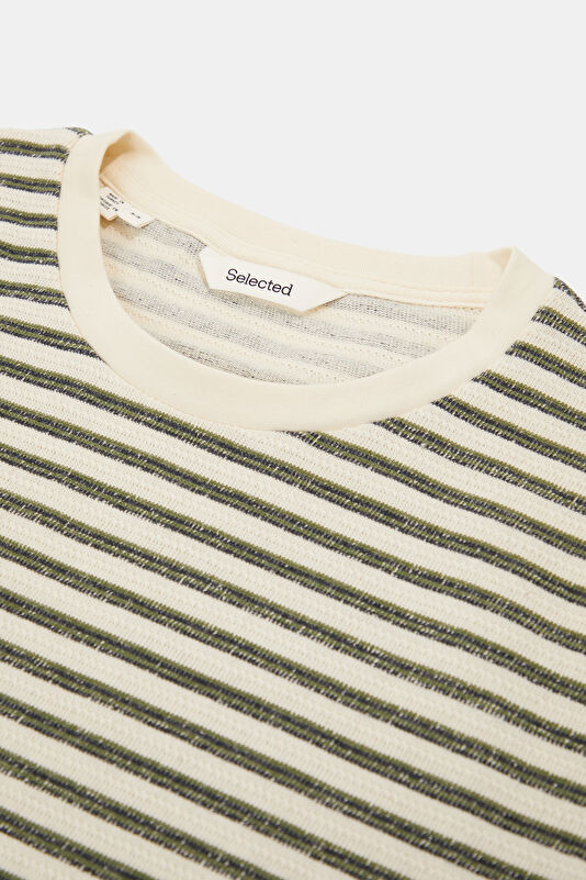 Navy Blue Crew Neck Striped Men's T-Shirt 3