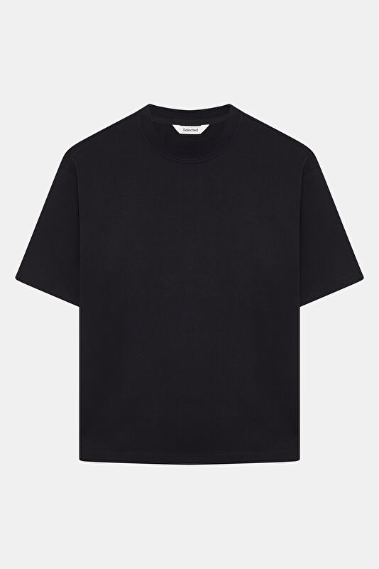 Relax Kalıp Siyah Bisiklet Yaka Erkek T-Shirt