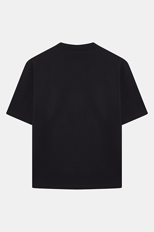 Relax Kalıp Siyah Bisiklet Yaka Erkek T-Shirt 2