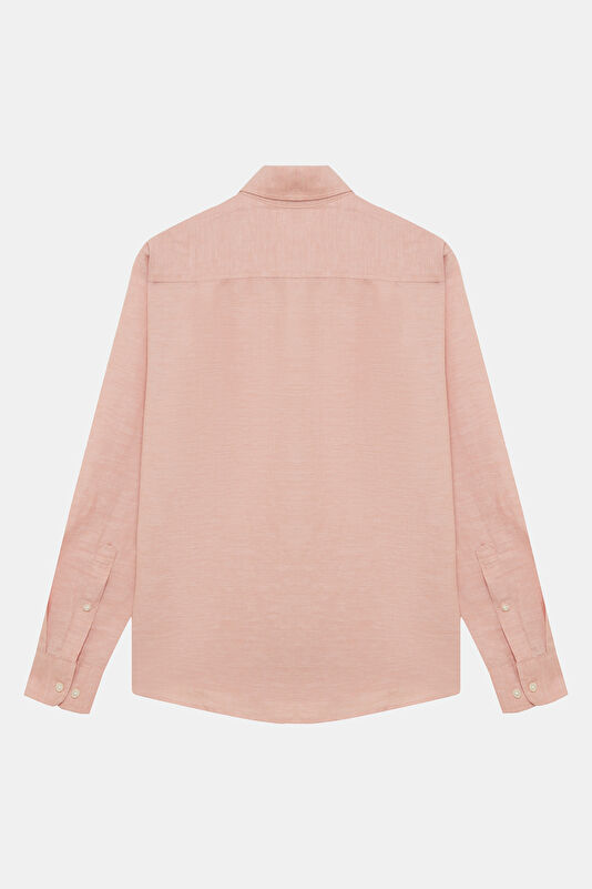 Pembe Keten Pamuk Erkek Gömlek 2
