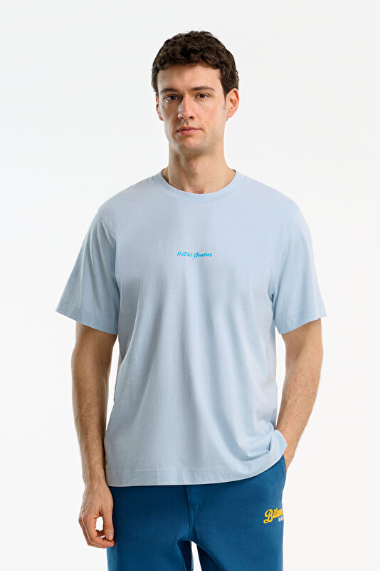 X Hotel Amour Light Blue Crew Neck Printed Men's T-Shirt