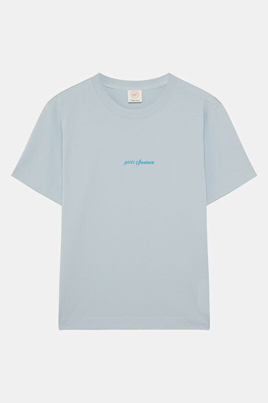 X Hotel Amour Light Blue Crew Neck Printed Men's T-Shirt 4