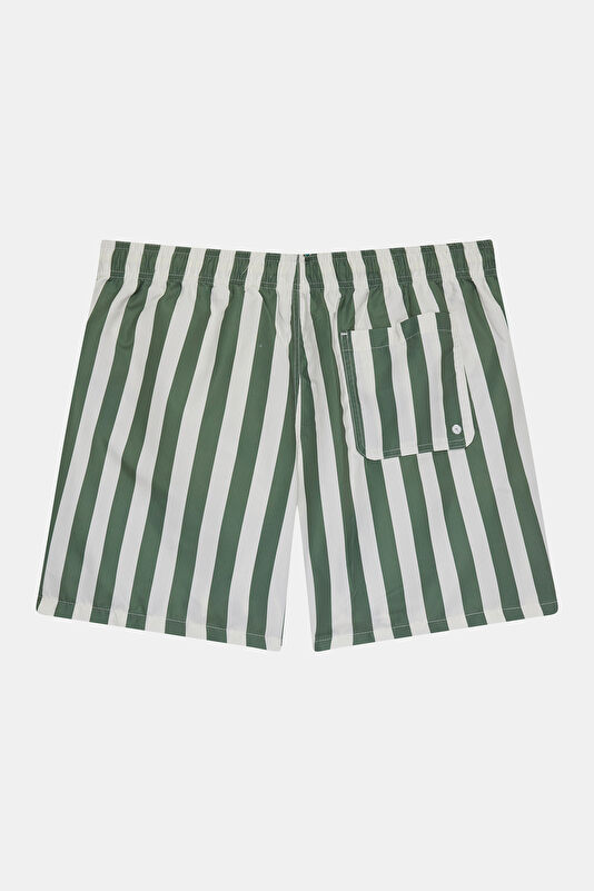 Green Striped Elastic Waist Men's Swimsuit 2
