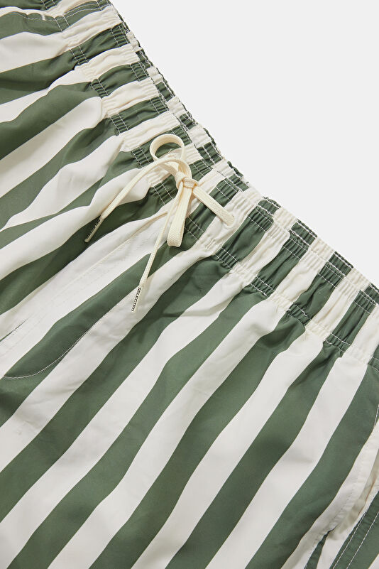 Green Striped Elastic Waist Men's Swimsuit 3