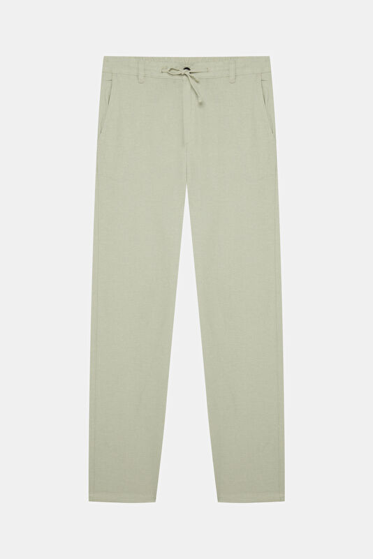 Slim Fit Light Green Slim Fit Cotton/Linen Men's Trousers