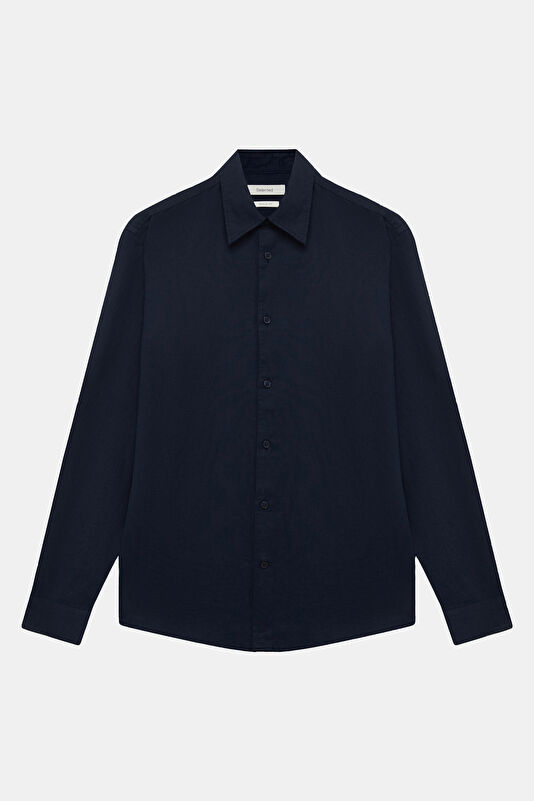 Navy Blue Linen Cotton Men's Shirt
