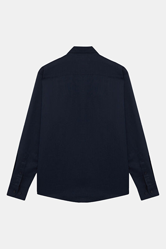 Navy Blue Linen Cotton Men's Shirt 2