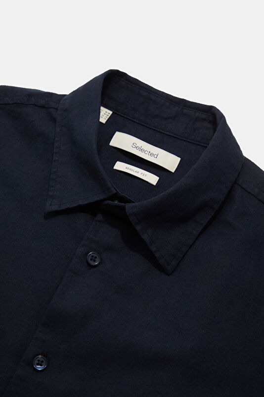Navy Blue Linen Cotton Men's Shirt 3
