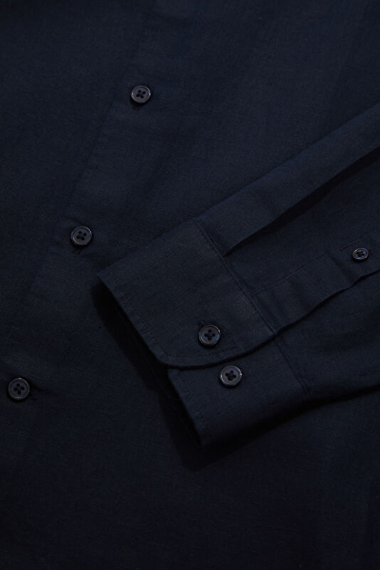 Navy Blue Linen Cotton Men's Shirt 4
