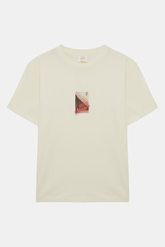 X Hotel Amour Relax Fit White Crew Neck Printed Men's T-Shirt