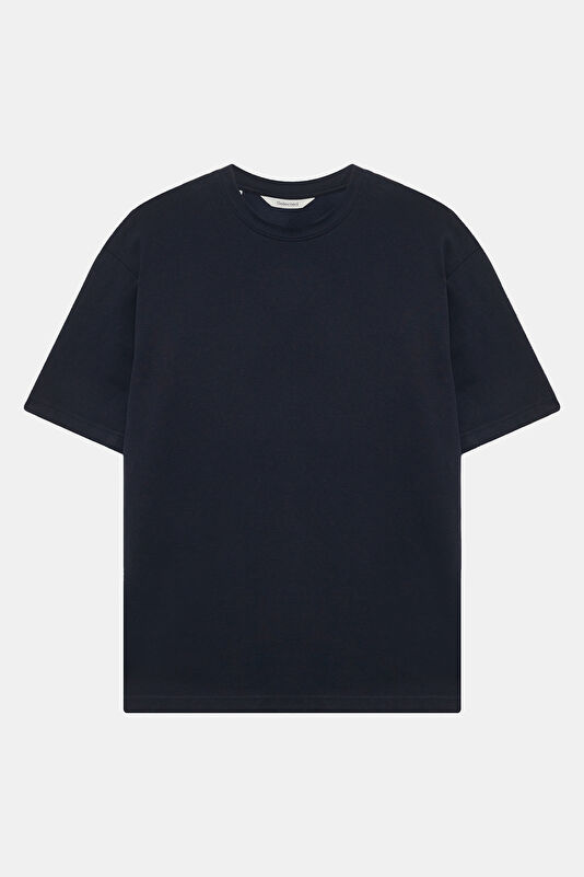 Relax Kalıp Lacivert Bisiklet Yaka Erkek T-Shirt