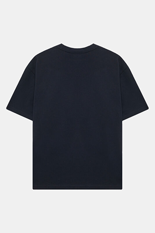 Relax Kalıp Lacivert Bisiklet Yaka Erkek T-Shirt 2