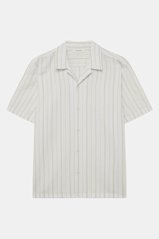 Relax Fit White Striped Resort Neck Men's Shirt