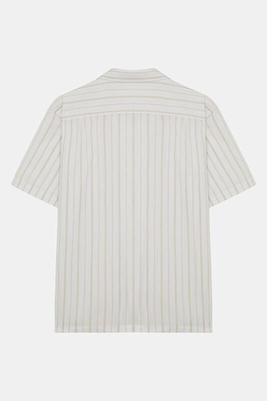 Relax Fit White Striped Resort Neck Men's Shirt 2
