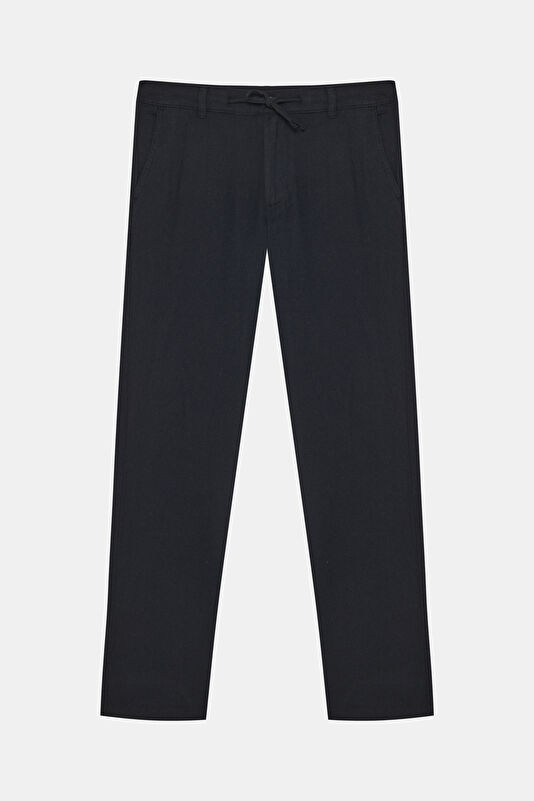 Slim Fit Black Slim Fit Cotton/Linen Men's Trousers