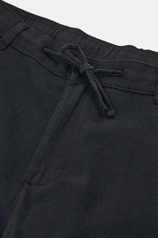 Slim Fit Black Slim Fit Cotton/Linen Men's Trousers 3