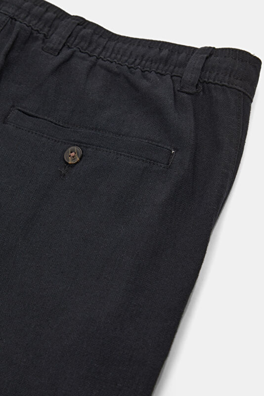 Slim Fit Black Slim Fit Cotton/Linen Men's Trousers 4