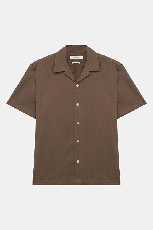 Brown Resort Collar Linen Cotton Shirt