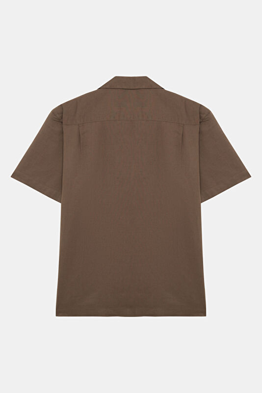 Brown Resort Collar Linen Cotton Shirt 2