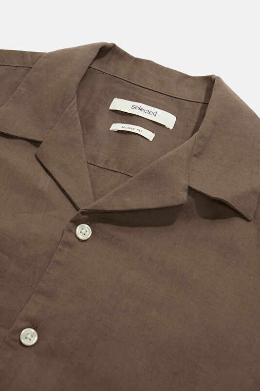 Brown Resort Collar Linen Cotton Shirt 3