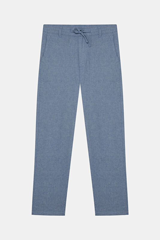 Slim Fit Light Blue Slim Fit Cotton/Linen Men's Trousers