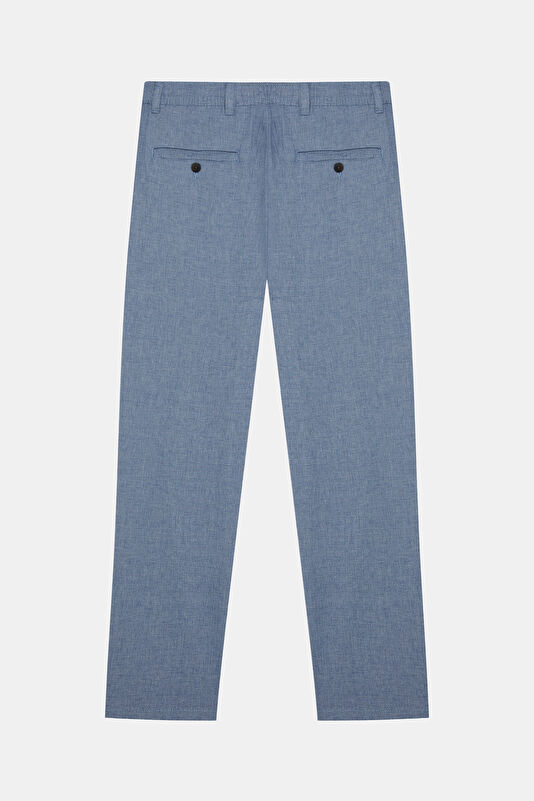 Slim Fit Light Blue Slim Fit Cotton/Linen Men's Trousers 2