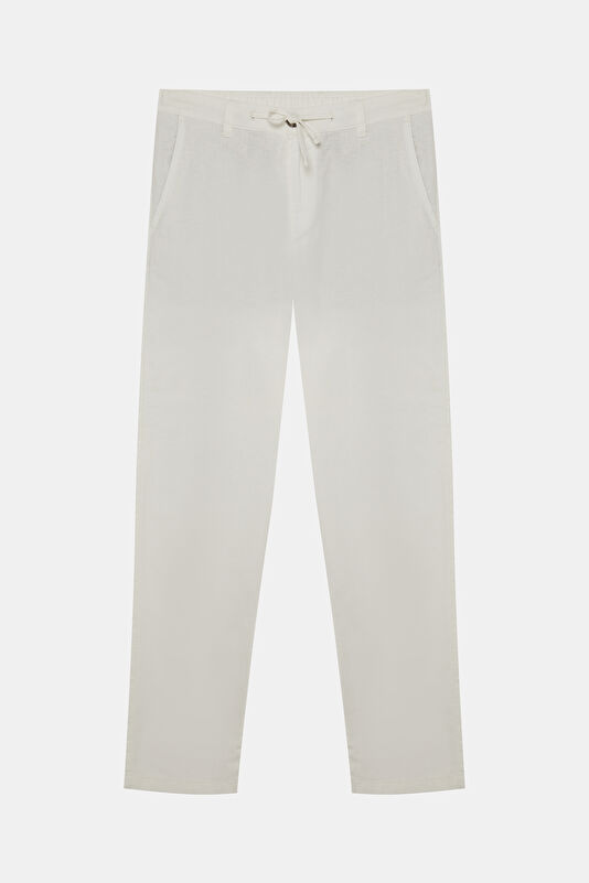 Slim Fit White Slim Fit Cotton/Linen Men's Trousers