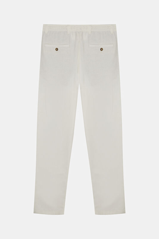 Slim Fit White Slim Fit Cotton/Linen Men's Trousers 2