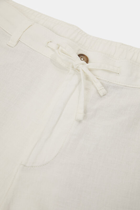 Slim Fit White Slim Fit Cotton/Linen Men's Trousers 3