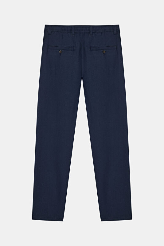 Slim Fit Navy Blue Slim Fit Cotton/Linen Men's Trousers 2