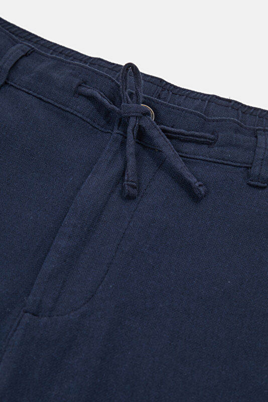 Slim Fit Navy Blue Slim Fit Cotton/Linen Men's Trousers 3