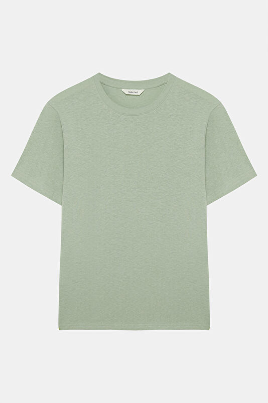Light Green Crew Neck Linen Cotton Men's T-Shirt