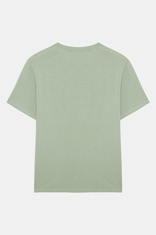 Light Green Crew Neck Linen Cotton Men's T-Shirt 2