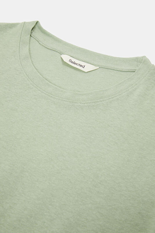 Light Green Crew Neck Linen Cotton Men's T-Shirt 3