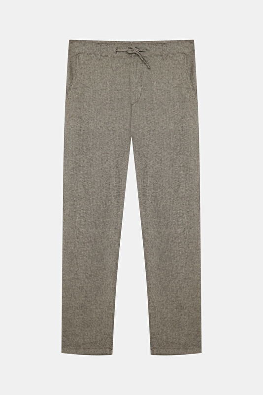 Slim Fit Brown Slim Fit Cotton/Linen Men's Trousers