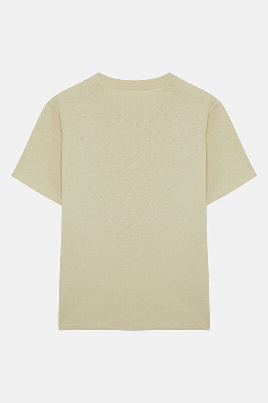 Beige Crew Neck Linen Cotton Men's T-Shirt 2