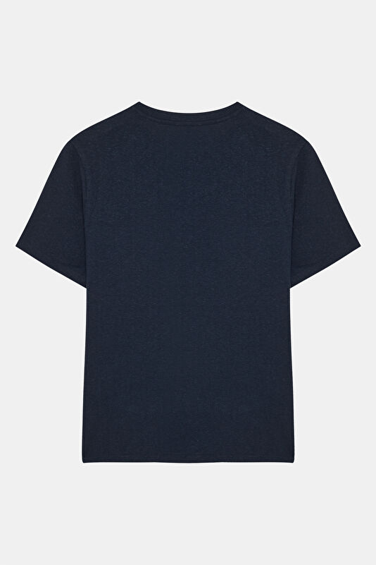 Navy Blue Crew Neck Linen Cotton Men's T-Shirt 2
