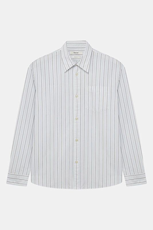 Relax Fit White Striped Men's Shirt
