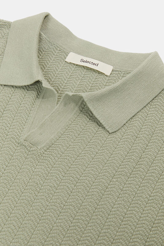 Light Green Polo Collar Cotton/Linen Men's T-Shirt 3