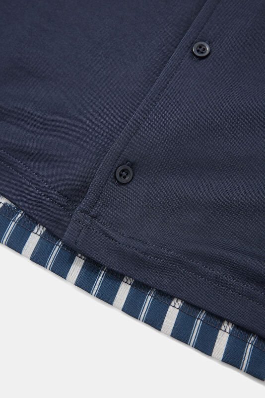 Navy Blue Resort Collar Men's Shirt with Trim Details 4