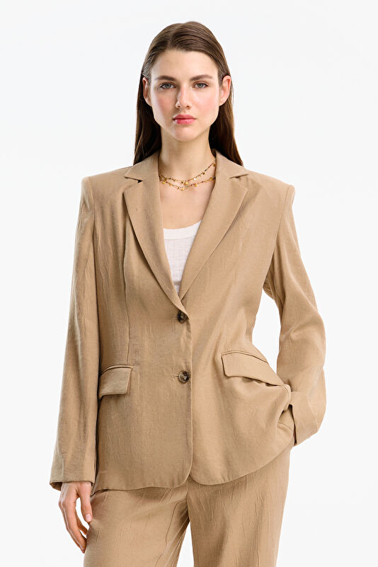 Light Camel Button-Down Modal Women's Jacket