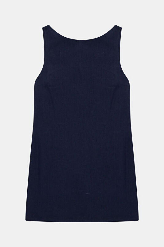 Navy Short Linen Women's Dress 3
