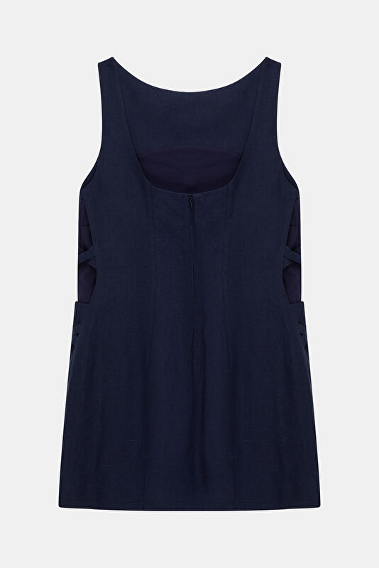 Navy Short Linen Women's Dress 4