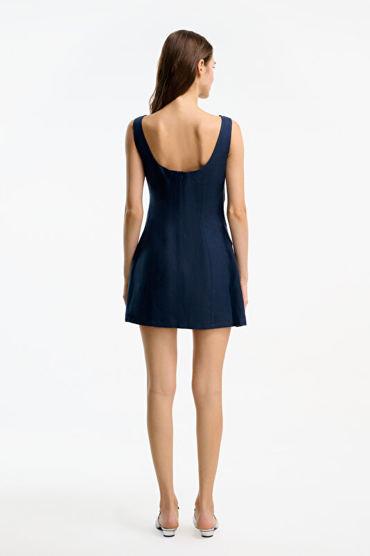 Navy Short Linen Women's Dress 2