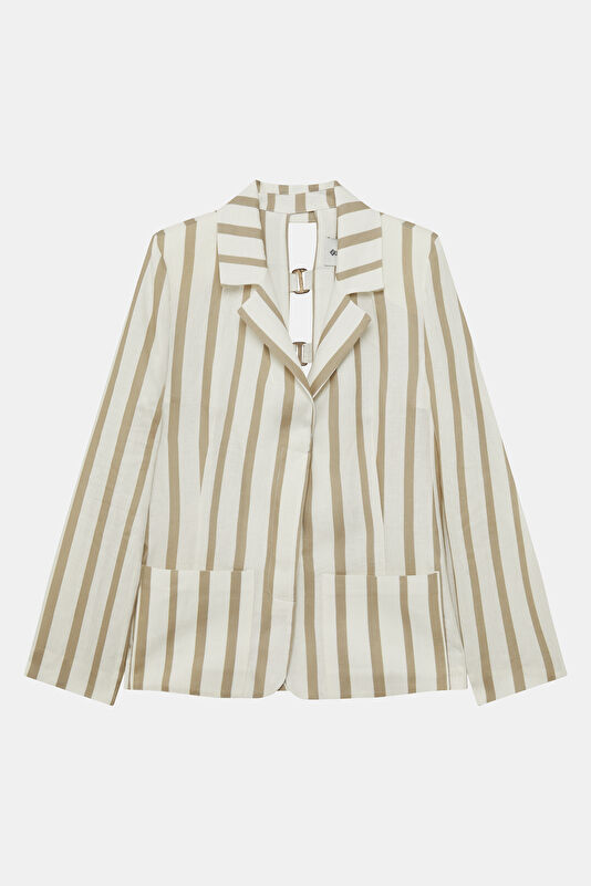 Beige Buttoned Linen Women's Jacket