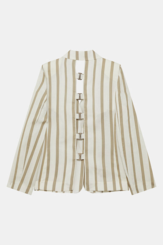 Beige Buttoned Linen Women's Jacket 2