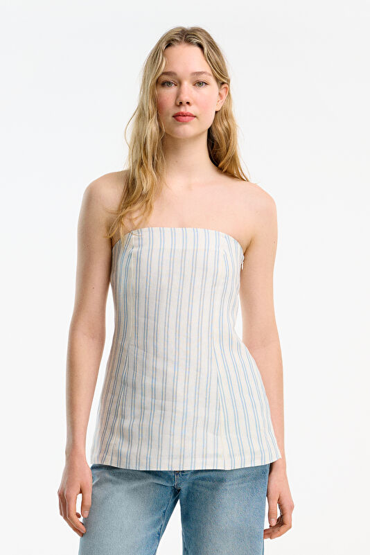 Multicolored Striped Sleeveless Linen Women's Blouse