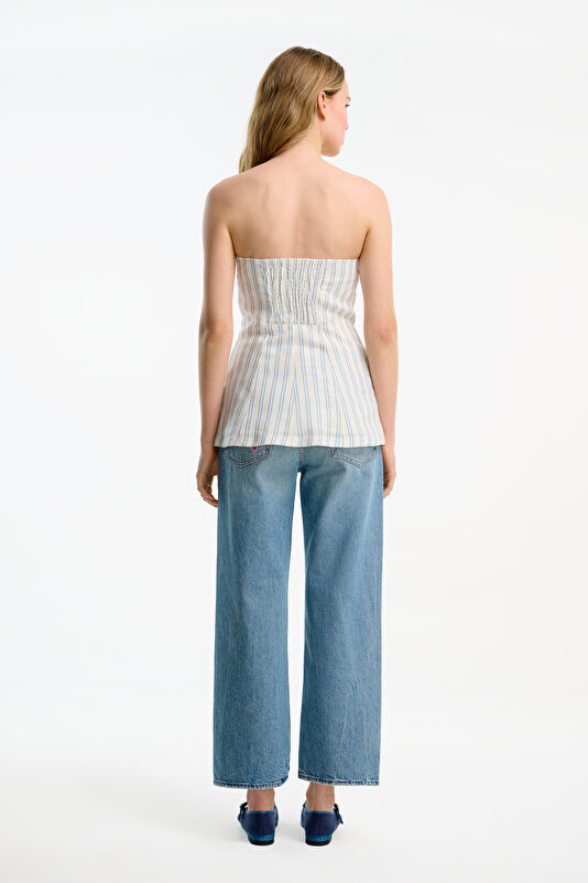 Multicolored Striped Sleeveless Linen Women's Blouse 2