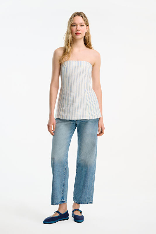 Multicolored Striped Sleeveless Linen Women's Blouse 3