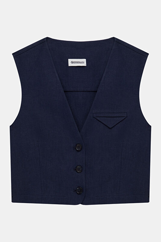 Navy Blue Linen Women's Vest 3